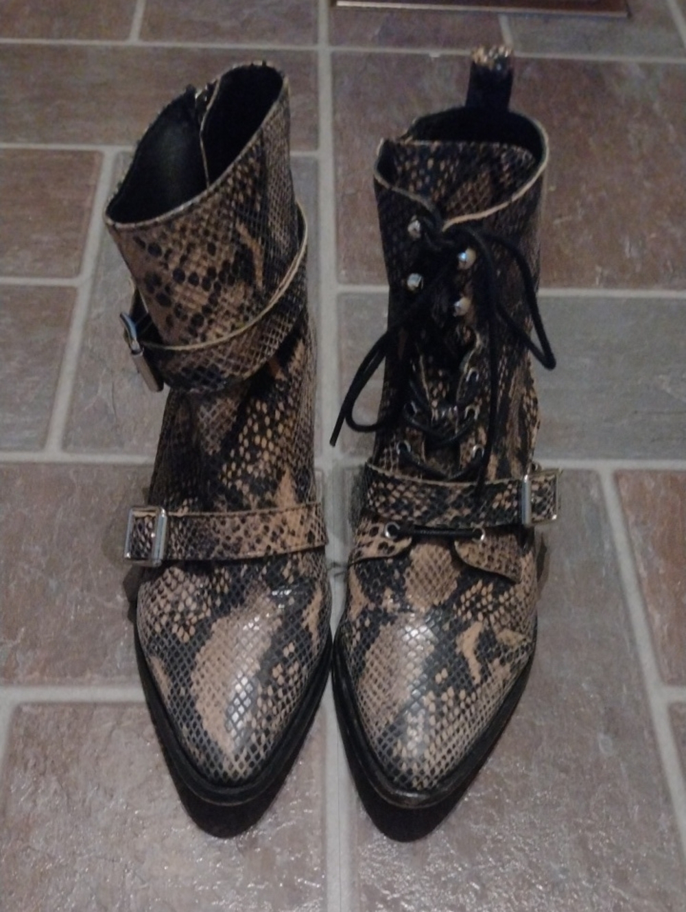 All Saints Lace-Up Ankle Boots in Brown unsymmetrical Size 40